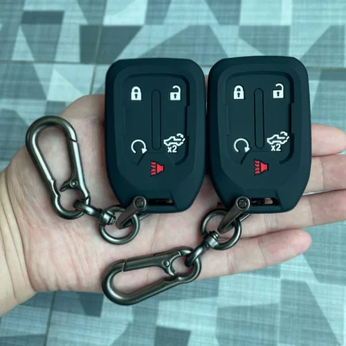 TANDRIVE 2 fundas de silicona para llavero inteligente para Chevy Silverado y GMC Sierra 1500 2500HD 3500HD, protector remoto (5 botones, negro y