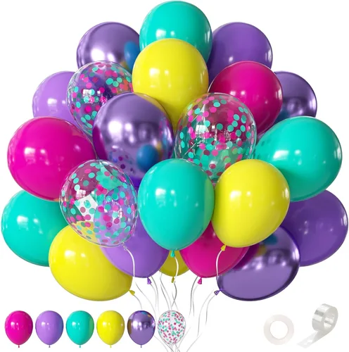 Miniatura 13 de Globos morados, 60 globos de látex de color morado claro y perla metálica, globos de confeti para cumpleaños, baby shower, despedida de soltera