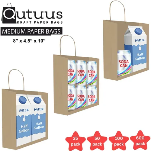 Miniatura 4 de Qutuus Bolsas de regalo de papel kraft con asas de 8 x 4.5 x 10 pulgadas, 25 bolsas de regalo marrones, bolsas de regalo a granel de tamaño mediano