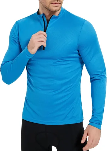 Miniatura 4 de qualidyne Camiseta de ciclismo para hombre, manga larga, media cremallera, con bolsillo trasero con cremallera