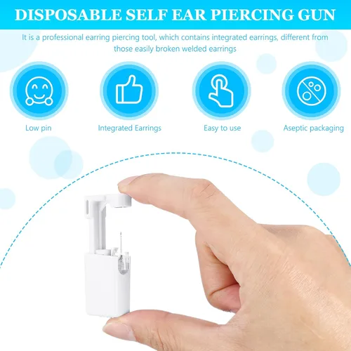 Miniatura 3 de Mudder Kit de 16 piezas de pistola desechable para perforación de orejas, sin dolor para lóbulos de orejas y nariz con tachuelas de cristal, seguro