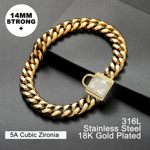 Miniatura 8 de Collar de perro dorado con hebilla de circonita, collar de cadena de eslabones cubanos para perros pequeños a grandes (0.551 in, 10 pulgadas)