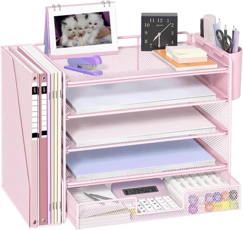 Miniatura 25 de OPNICE - Organizadores de escritorio y accesorios, para espacio de trabajo, suministros de oficina, organizador de archivos con 2 soportes para Negro