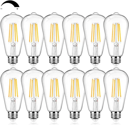 Miniatura 11 de 12 paquetes de bombillas LED Edison vintage grandes ST64, 7 W equivalentes a 60 W, 800 lúmenes, bombillas LED de filamento antiguo regulables, 2700