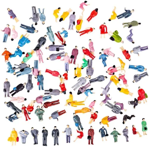 Miniatura 3 de Figuras de resina de 100 piezas de escala HO, juego de personas de modelo pintado mixto, personas coloridas sentadas y de pie para tren, parque