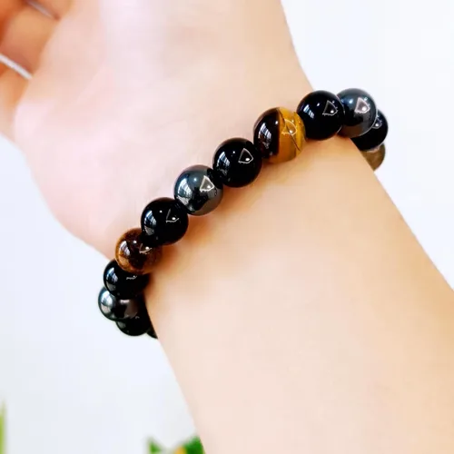Miniatura 67 de Pulseras de triple protección con piedra de ojo de tigre de obsidiana negra con hematita para hombres y mujeres, pulsera de piedra curativa