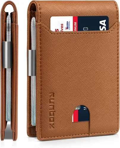 Miniatura 149 de RUNBOX - Carteras delgadas para hombre, cartera de piel con pinza para el dinero, cartera de bolsillo frontal con bloqueo RFID, tarjetero