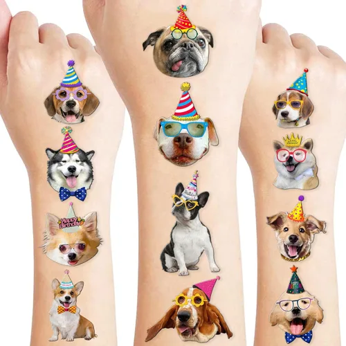 Miniatura 9 de 96 tatuajes temporales para perros y mascotas para niños, resplandor luminoso en la oscuridad, calcomanías de tatuajes falsos de animales