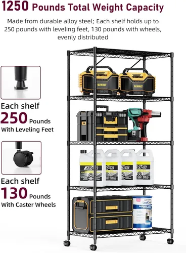 Miniatura 4 de Simple Deluxe - Estantería de almacenamiento resistente de 5 niveles, capacidad de carga de 1250 libras, 29.92" de ancho x 13.98" de profundidad x