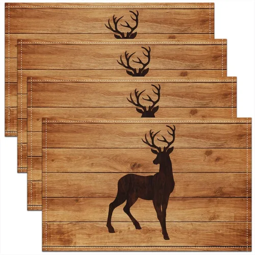 Miniatura 15 de Lodge - Juego de 4 manteles individuales de cabina con diseño de silueta de pino y oso gris, tapetes de cocina para mesa de comedor, animales