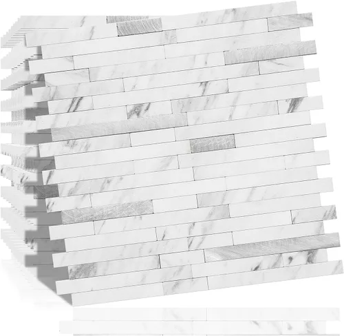 Miniatura 14 de DICOFUN - Azulejo adhesivo de loseta en muro para la cocina, piedra faxu gris claro, PVC con metal mixto, 1 lámina