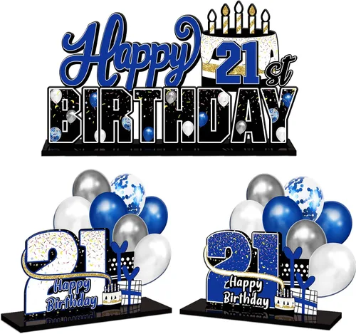 Miniatura 43 de LINGTEER Feliz 10º Cumpleaños Juego de Centros de Mesa de Acrílico Azul para Mesa - Brindemos por Diez Años Decoraciones de Regalo de Fiesta de 10º