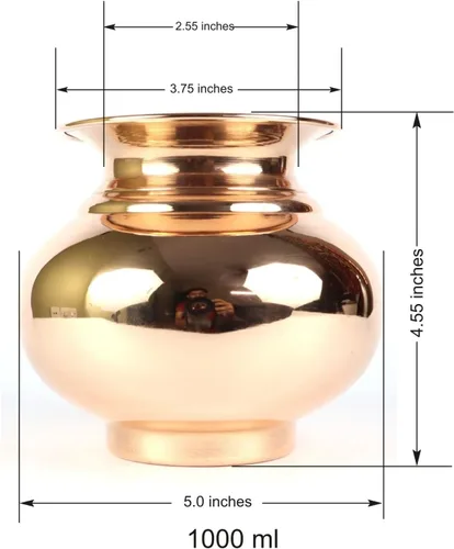 Miniatura 4 de ASHIRWAD Cobre puro Lota Kalash Gadvi para Pooja Hindú Oración Kalash Arti Puja Pot para nuevo hogar AE000026-05 (1.0 L)