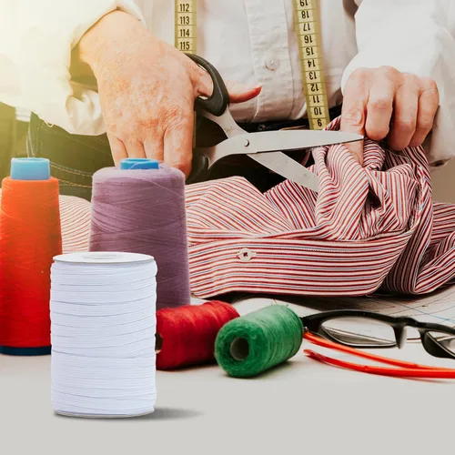 Miniatura 7 de Banda elástica plana para costura, 1/4 de pulgada, 50 yardas de alta elasticidad, cuerda elástica blanca, carrete elástico de punto para coser Blanco