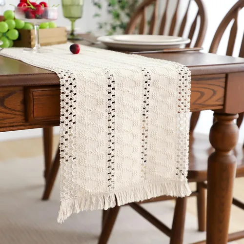Miniatura 18 de Simple&Opulence - Camino de mesa de macramé estilo bohemio - 12 x 60 pulgadas, camino de mesa de algodón estilo granja con bordes trenzados