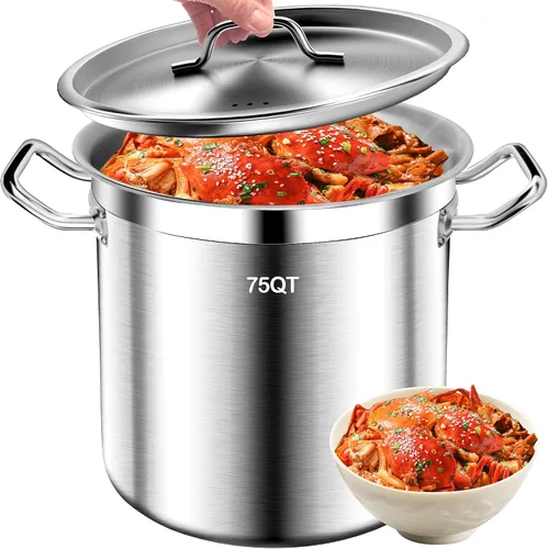 Miniatura 10 de Olla de Caldo de Acero Inoxidable Cepillado de 20 Cuartos con Tapa - Olla de Caldo Grande - Ollas de Caldo de Inducción de Servicio Pesado de Grado