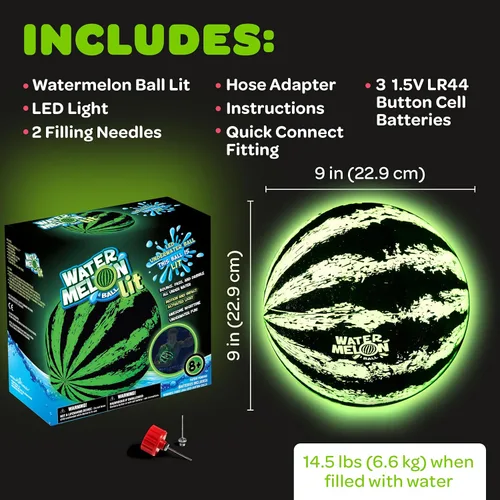 Miniatura 6 de Watermelon Ball Lit - Juguete de piscina que brilla en la oscuridad para niños de 8 a 12 años, adolescentes y adultos, juego de piscina de 9