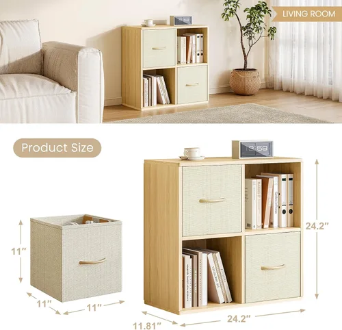 Miniatura 3 de EXPERLAM Organizador de Almacenamiento de 4 Cubos - Estantería de Madera Maciza con 2 Contenedores de Almacenamiento, Estante de Cubos con 2 Paneles