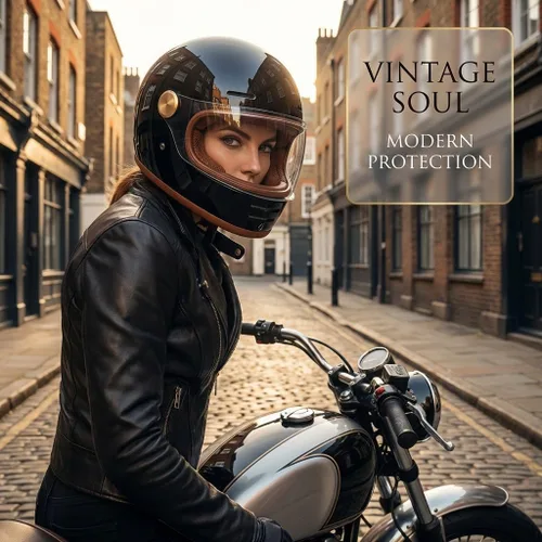 Miniatura 6 de Casco retro para motocicleta Loyoriwy para adultos: Casco integral vintage con sistema de ventilación, diseño impermeable para motociclismo Negro