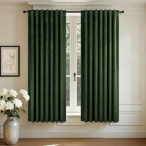 Miniatura 44 de Cortinas de terciopelo opacas para oscurecer la habitación de 63 pulgadas de largo para sala de estar, comedor, 2 paneles, privacidad pesada