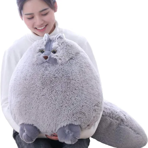 Winsterch - Juguete de peluche grande para niños de gato, regalo, animal de peluche grande, gato de peluche gris para niños (gris, 20 pulgadas)