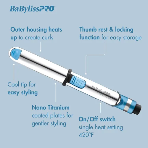 Miniatura 4 de BaBylissPRO Nano Titanium Prima2000 Ionic Styling Iron, 3/4" stainless steel travel/mini iron, all hair types