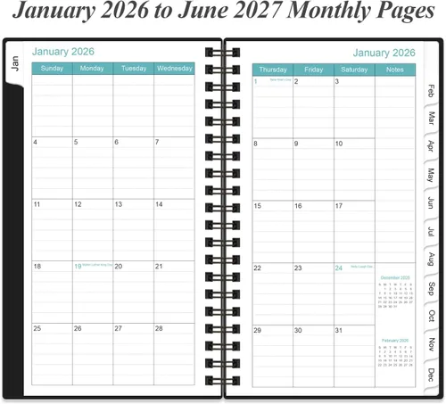 Miniatura 3 de Agenda mensual 2026-2027 – enero 2026 – junio 2027, dos páginas por mes, calendario mensual de 18 meses con pestañas, encuadernación fuerte de doble