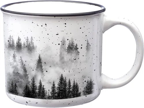 Miniatura 2 de Tazas de café Black Lantern - Gran taza de té y taza de café de cerámica para amantes de la naturaleza con impresión de bosque y nubes - Taza