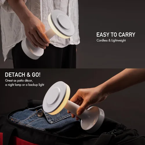 Miniatura 3 de O'Bright Lámpara de mesa LED portátil con sensor táctil, brillo de 3 niveles, batería recargable de hasta 48 horas de uso, luz nocturna para Blanco