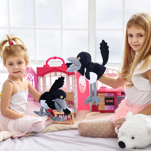 Miniatura 5 de Steve and Maggie Juguete de peluche – Marioneta de mano de Maggie Urraca para niños mayores de 1 año, marioneta de pájaro suave para juego