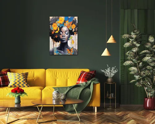 Miniatura 211 de Arte de pared afroamericano, decoración de rey y reina bailarín negro para sala de estar, arte de pareja de amor negro para dormitorio, lienzo
