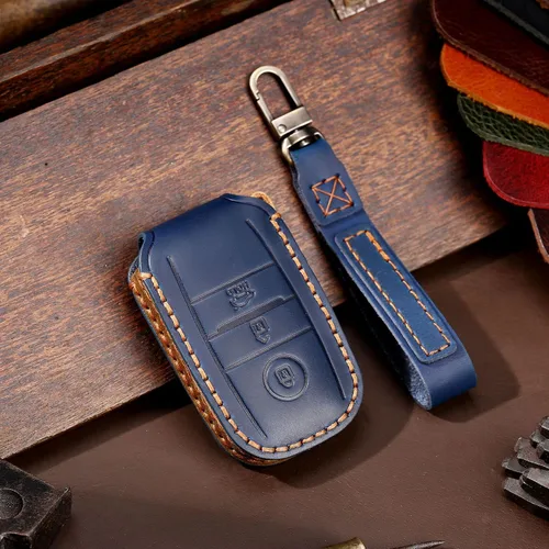 Miniatura 3 de Funda de cuero para llavero inteligente para Kia K3 K5 Cerato Sorento Llavero Bolsa de llaves Accesorios de coche 3 botones azul