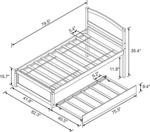Miniatura 2 de TOLEAD Cama diurna con nido, cama extraíble tamaño twin, cama diurna extensible de madera maciza con cama nido twin, incluye soporte de listones