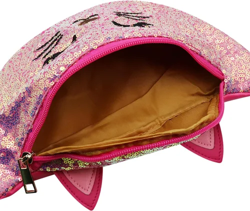 Miniatura 5 de Riñonera con lentejuelas con purpurina para niñas, cinturón ajustable, lindo gato, deportivo, bolsa de viaje para niños y adolescentes