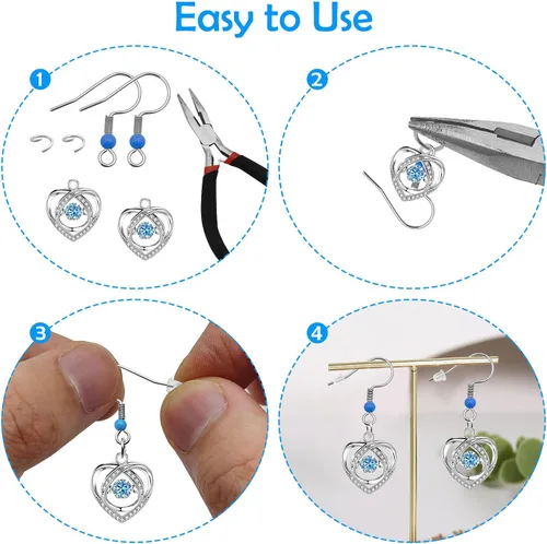 Miniatura 5 de Ganchos para aretes para hacer joyas, alambres de oreja de acero inoxidable con anillo de salto de silicona transparente para hacer aretes de 900
