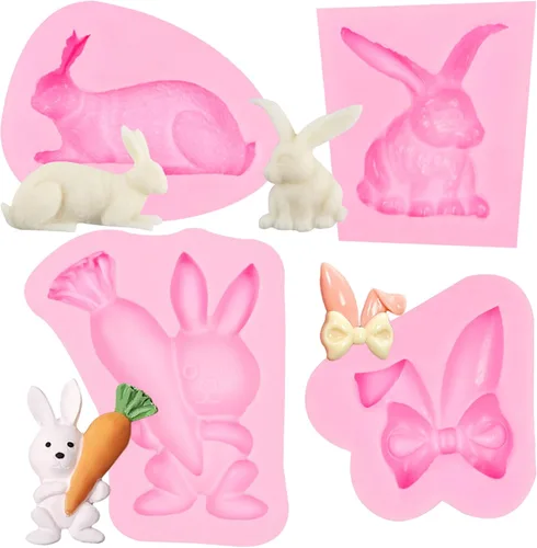 Miniatura 10 de Moldes de silicona de conejo para chocolate, 4 piezas de conejo, zanahoria, conejo de Pascua, fondant, moldes para hornear para decoración