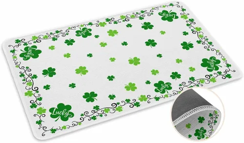 Tapete del Día de San Patricio para exteriores/interiores, trébol irlandés verde, antideslizante, tapete de bienvenida para puerta delantera, baño,