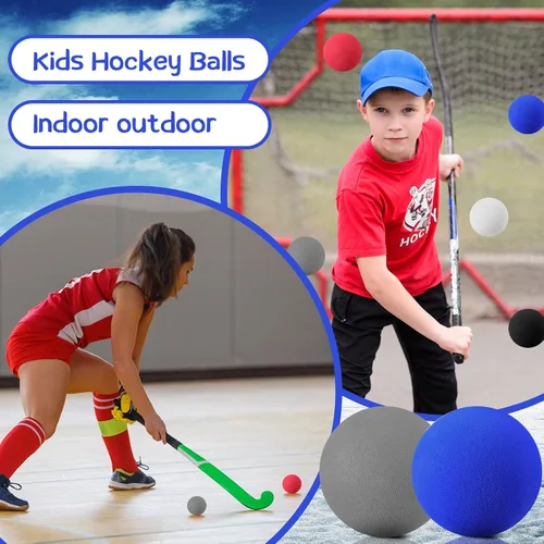 Miniatura 3 de Syhood 24 pelotas de hockey sobre la rodilla para niños, mini pelotas de hockey de espuma suave para piso interior, mini palo, fiestas