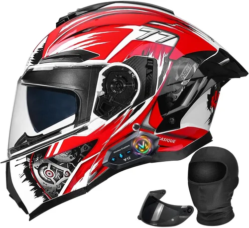 Miniatura 12 de Casco modular de motocicleta Bluetooth con doble visera antivaho multiventilación, diseño de cara completa, certificado ECE 22.06, forro extraíble G