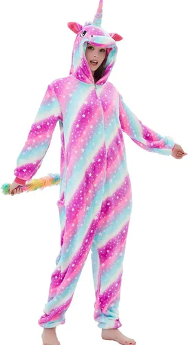 Abenca - Pijama tipo mameluco de vellón con diseño de unicornio para mujer, disfraz de animales de caricatura para Navidad, Halloween o fiesta de