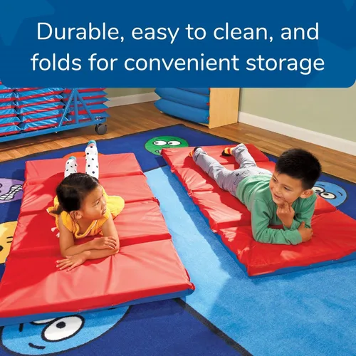 Miniatura 5 de Children's Factory Angels Tapete para Siesta de Niños Pequeños de 2" de Grosor, Rojo-Azul, Tapete para Dormir Impermeable de 4 Secciones