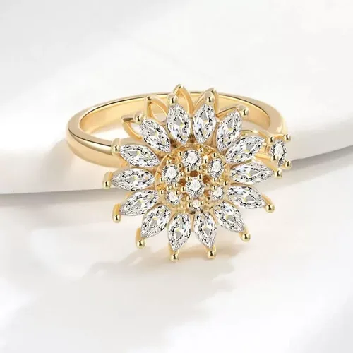 Miniatura 7 de Fidget Ring Anxiety Spinner Ring Open Adjustable Sunflower Star Moon Windmill Butterfly Rings Daisy Stress Relieving Fidget Women Cubic Zirconia