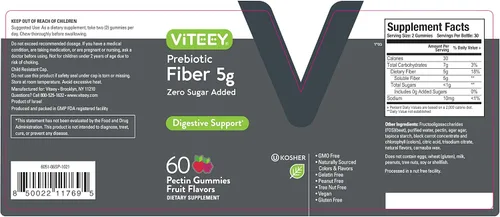 Miniatura 9 de Viteey Gomitas de fibra prebiótica para adultos, 0.18 oz - Gomitas de suplemento de fibra soluble digestiva y salud intestinal - Cero azúcar
