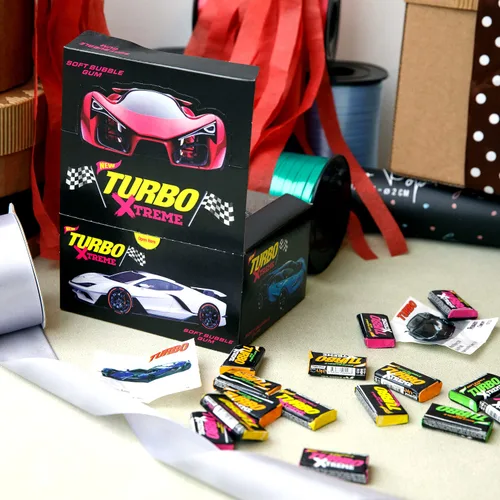 Miniatura 4 de Goma de mascar Turbo Xtreme Soft Bubble Gum Retro Regalo Importado Dulces de Cumpleaños (100 unidades)