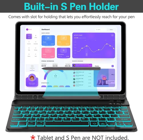 Miniatura 2 de Funda para Galaxy Tab A9 Plus con teclado 5G de 11 pulgadas 2023 (SM-X210/X216/X218), funda de teclado de tableta desmontable retroiluminada de 7