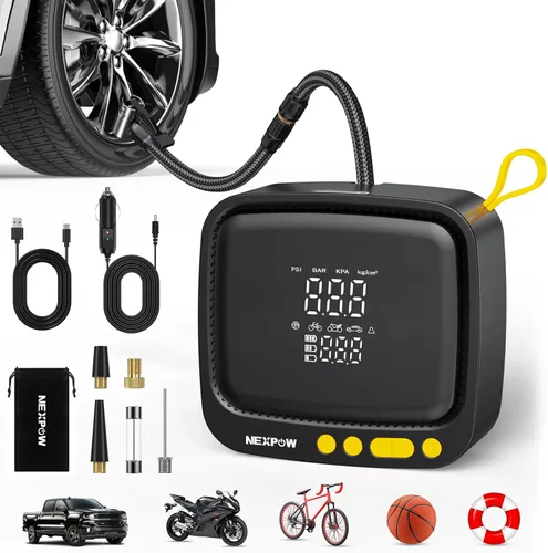 Miniatura 10 de NEXPOW Inflador de neumáticos, compresor de aire portátil, bomba de aire de 150 PSI para neumáticos de automóvil con manómetro digital y apagado