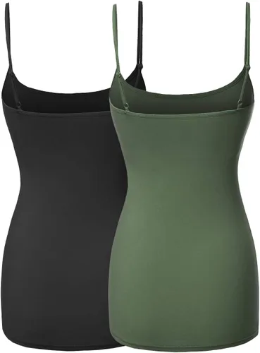 Miniatura 2 de Made by Emma Women's Basic Camisole Long Length Spaghetti Strap Tank Top 2PACK