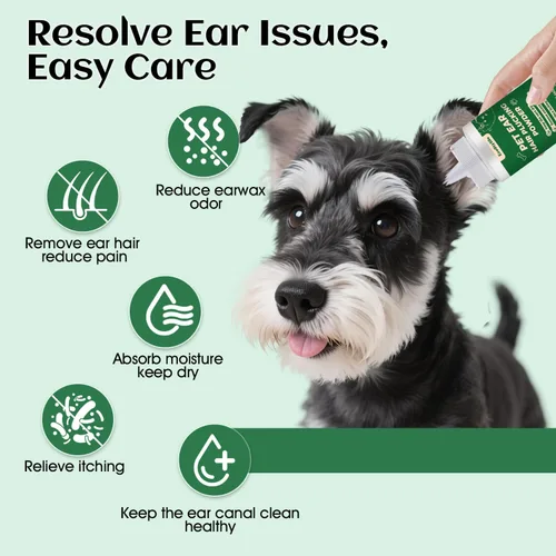 Miniatura 2 de Herramienta para eliminar el pelo de las orejas de los perros — Polvo para orejas de 30g, pinza hemostática de 5.5 pulgadas y recortadora de orejas