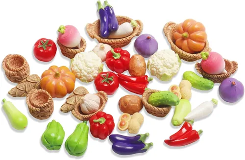 Miniatura 9 de Exasinine 33 piezas de figuras de frutas en miniatura, fresa, melocotón, uvas, mini figuras de resina, frutas artificiales para jardín, cocina