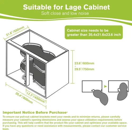 Miniatura 2 de Organizador extraíble de armario de esquina ciega, organizador de gabinete extraíble de cierre suave de 36 pulgadas, gabinete de esquina Lazy Susan
